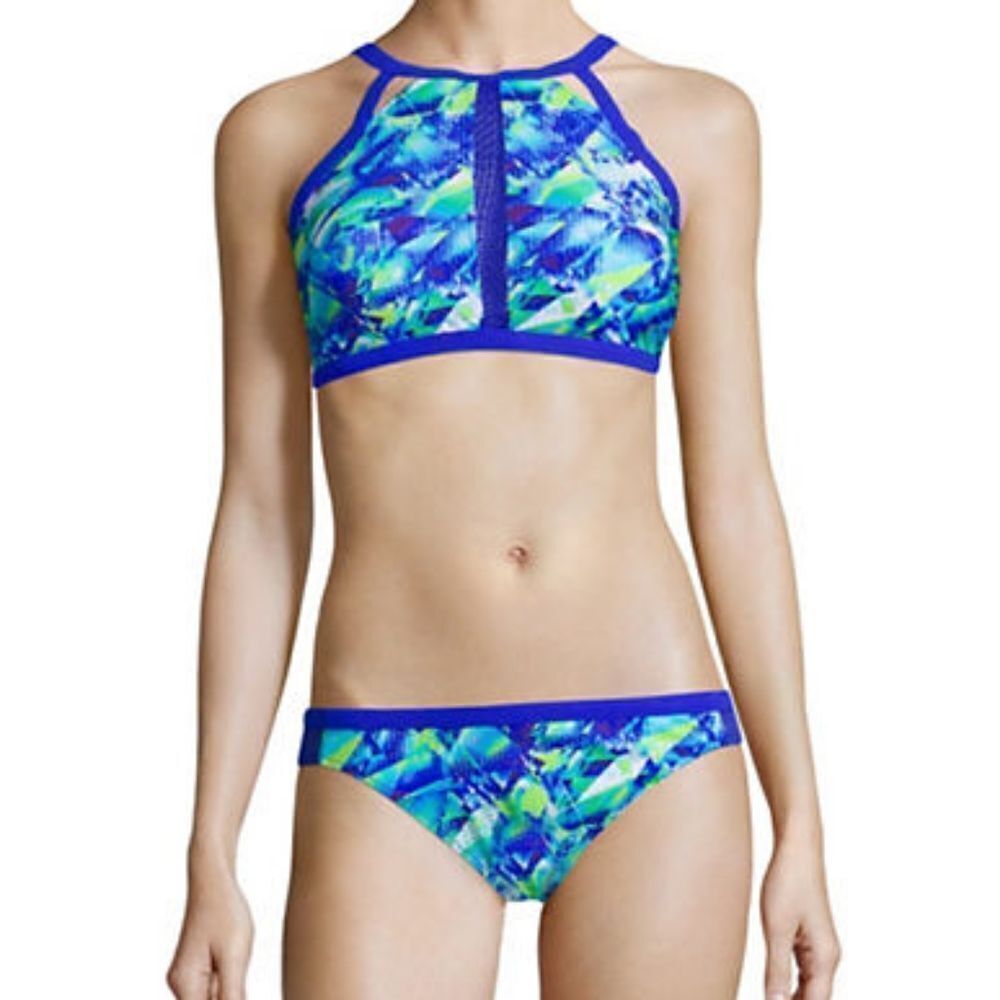 Profile By Gottex Printed Bikini -MULTI BLUE-38 ( 3 piece swim suit )